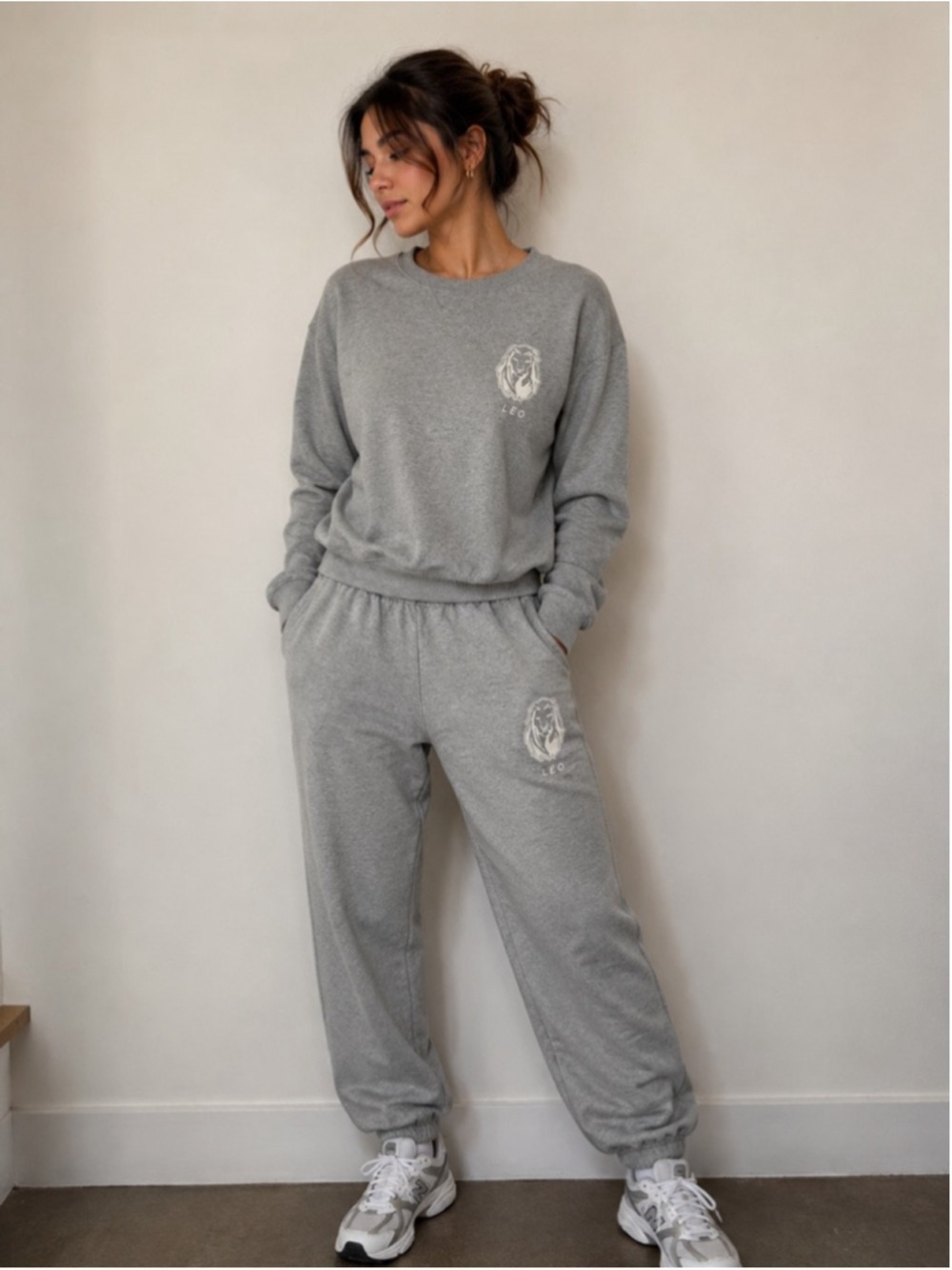 Good American Gray Leo Crewneck Sweatshirt & Jogger Pants Set Women’s Size 2 Top